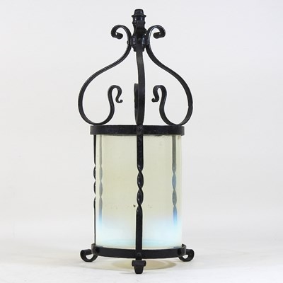 Lot 187 - A late 19th century wrought iron hanging lantern