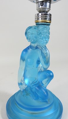 Lot 83 - An Art Deco pressed blue glass table lamp and shade