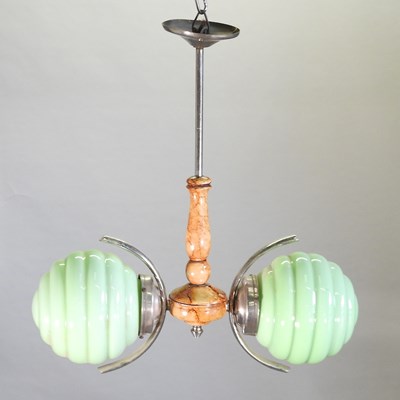 Lot 201 - An Art Deco simulated marble and chrome ceiling light