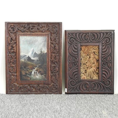 Lot 640 - A late 19th century Black Forest carved oak panel