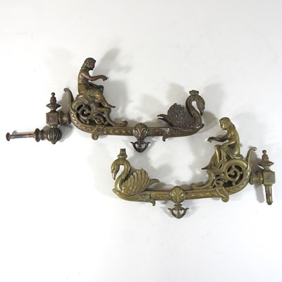 Lot 218 - A pair of ornate Victorian brass gas lamps