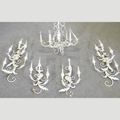 Lot 406 - A modern white painted metal six branch chandelier