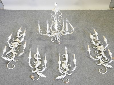 Lot 406 - A modern white painted metal six branch chandelier