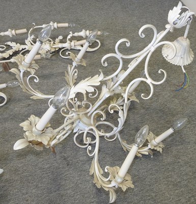 Lot 406 - A modern white painted metal six branch chandelier