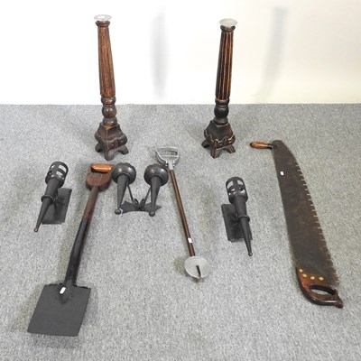 Lot 437 - Candlesticks and tools