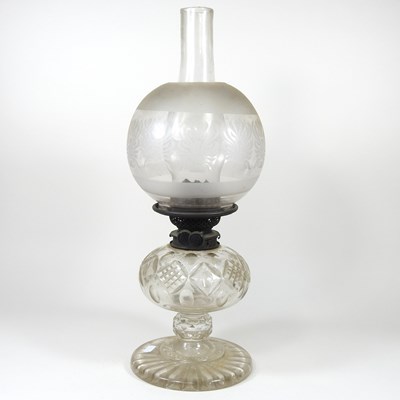 Lot 412 - A cut glass oil lamp