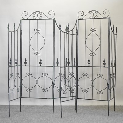 Lot 338 - A pair of metal three-fold garden screens