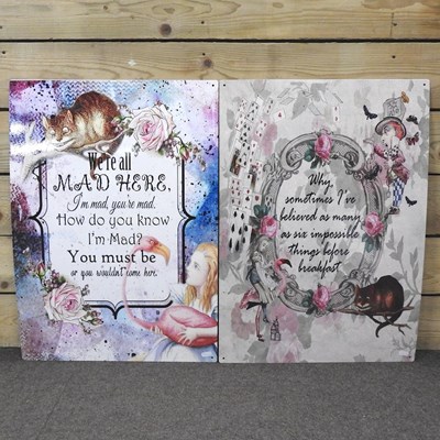 Lot 385 - Two tin Alice in Wonderland signs