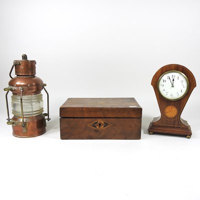Lot 60 - A lamp, box and clock
