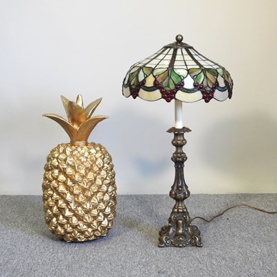 Lot 30 - A pineapple and Tiffany style lamp