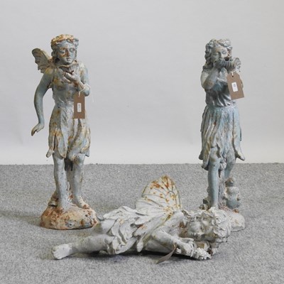 Lot 444 - Three various garden cast metal figures of fairies