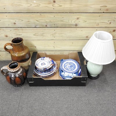 Lot 189 - A lamp, plates and vases