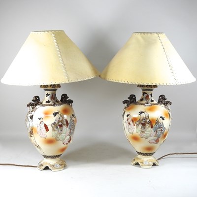 Lot 861 - A pair of Japanese vases, converted to table lamps