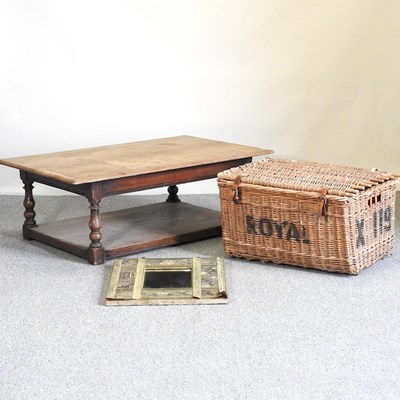 Lot 405 - A table, basket and mirror