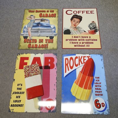 Lot 265 - Four various painted metal vintage style signs