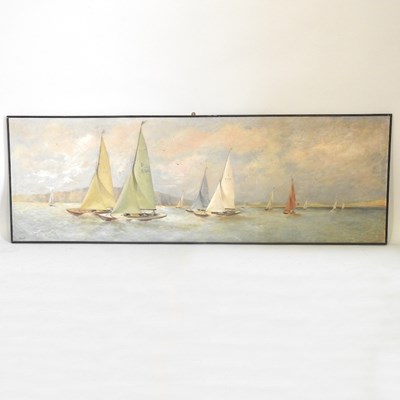 Lot 412 - Wyatt, 20th century, Cowes sailing ships, large oil on canvas