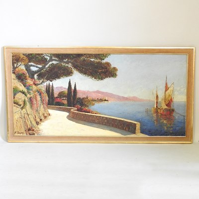 Lot 584 - Xavier Sager, 1881-1969, Mediterranean landscape, oil on canvas