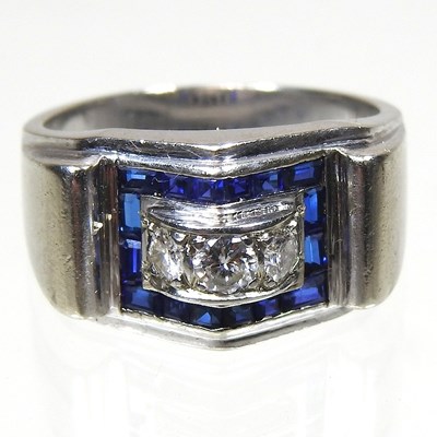 Lot 22 - An Art Deco style 14 carat white gold, diamond...