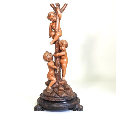 Lot 93 - An early 20th century Italian carved pine figural lamp base