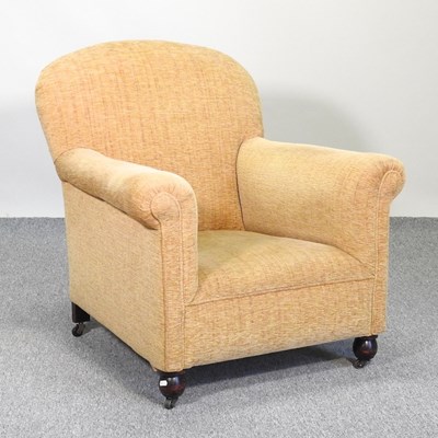 Lot 645 - A gold upholstered armchair