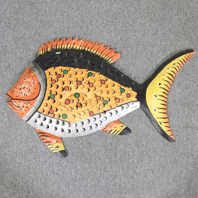 Lot 639 - A painted metal wall hanging fish