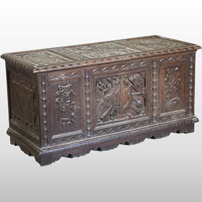 Lot 85 - A 19th century carved oak coffer