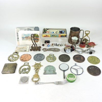 Lot 519 - A collection of car badges, toys and metalwares