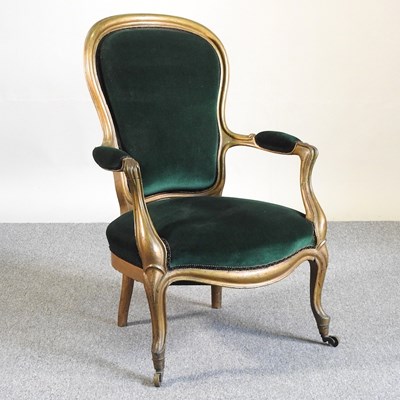 Lot 422 - A Victorian gilt and green upholstered armchair