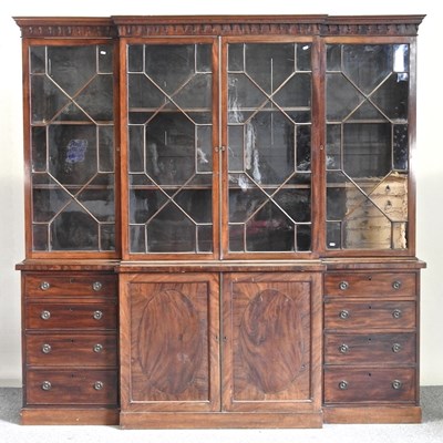 Lot 392 - A 19th century mahogany breakfront library bookcase