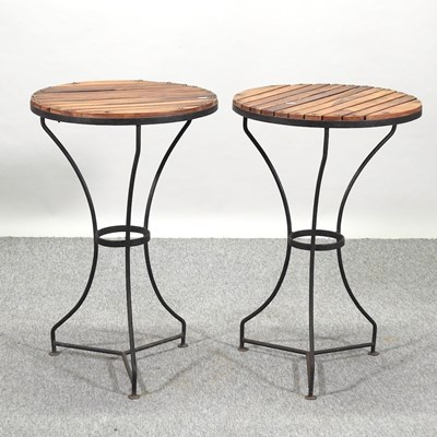 Lot 426 - A pair of modern slatted hardwood circular occasional tables