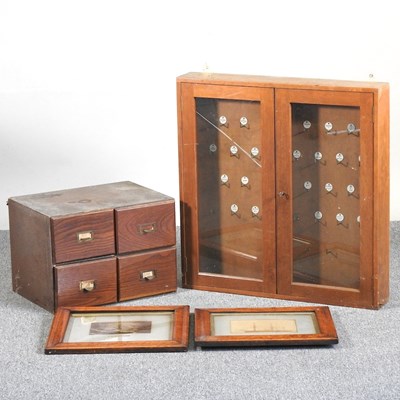 Lot 365 - A mid 20th century key cabinet, card index chest and prints