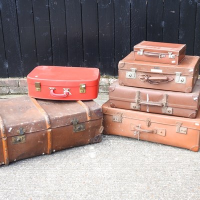 Lot 151 - A collection of vintage suitcases and trunk