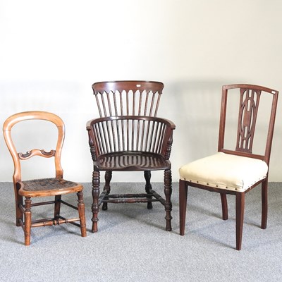 Lot 184 - An Edwardian windsor armchair and two other chairs