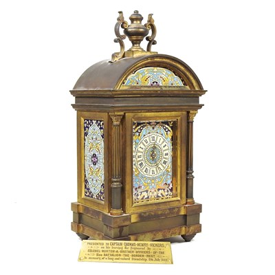 Lot 372 - A 19th century French champleve mantel clock