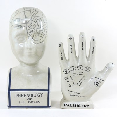 Lot 337 - A phrenology head and hand