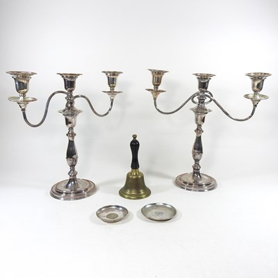 Lot 307 - A pair of silver plated candelabra