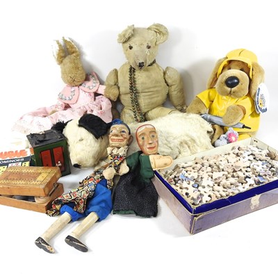 Lot 326 - A vintage teddy bear and toys
