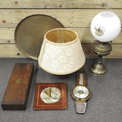 Lot 34 - A brass oil lamp and other items