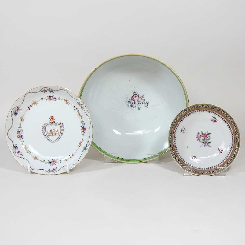 Lot 148 - An 18th century Chinese porcelain bowl and two dishes