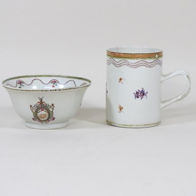 Lot 196 - An 18th century Chinese armorial bowl and mug