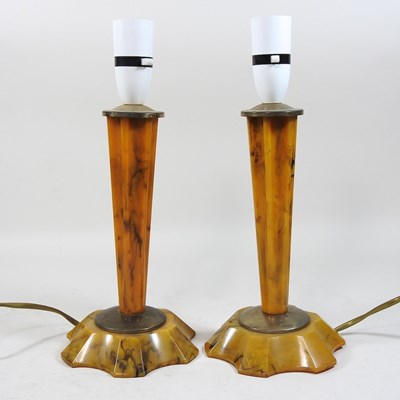 Lot 257 - A pair of Art Deco amber bakelite table lamps