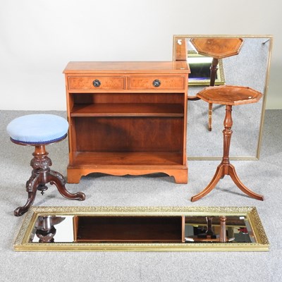 Lot 200 - A yew wood bookcase, mirrors and stool
