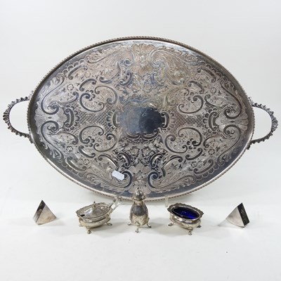 Lot 64 - A silver condiment set, and plated items