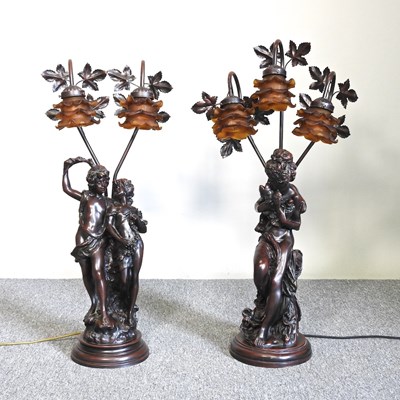 Lot 147 - A pair of bronze figural table lamps