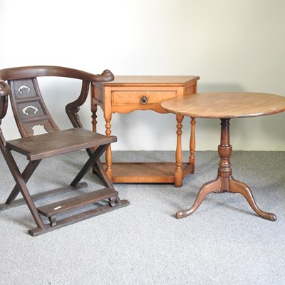 Lot 856 - A mahogany tripod table, chair and side table