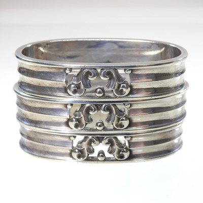 Lot 73 - Three Georg Jensen silver Acorn napkin rings