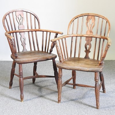 Lot 254 - A pair of 19th century windsor armchairs