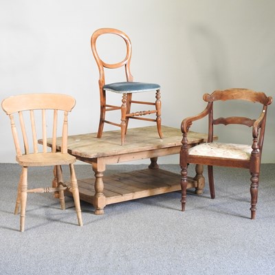 Lot 937 - A pine coffee table and chairs