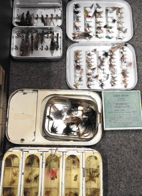 Lot 601 - A collection of pewter, cutlery and fishing flies