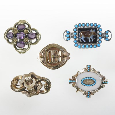 Lot 146 - A Victorian hardstone  and turquoise brooch